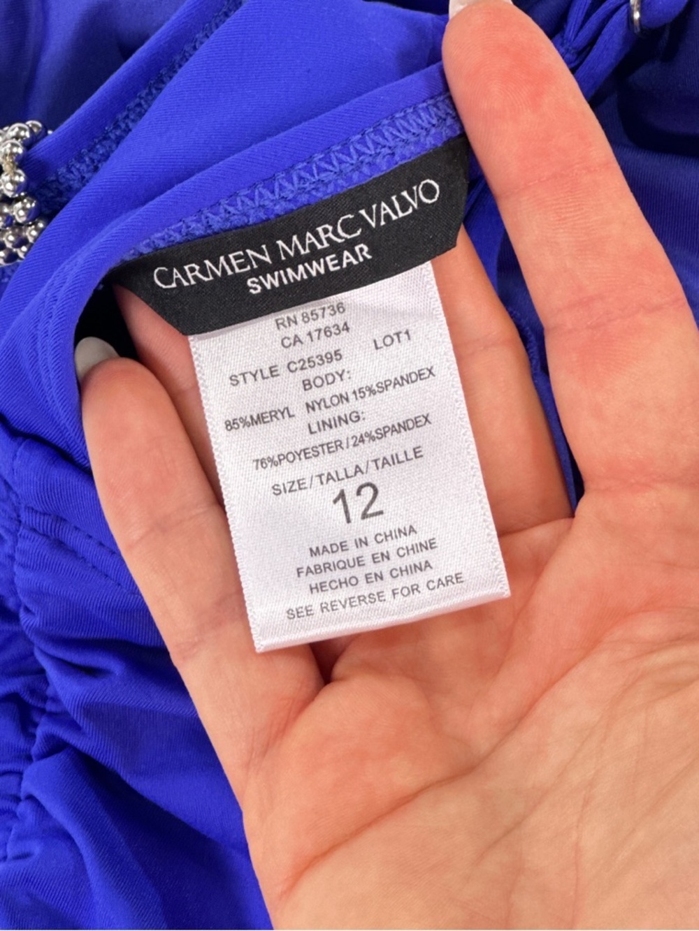 Carmen Marc Valvo One Piece Swimsuit Ruched Tummy Control Blue 12 - Picture 5 of 11